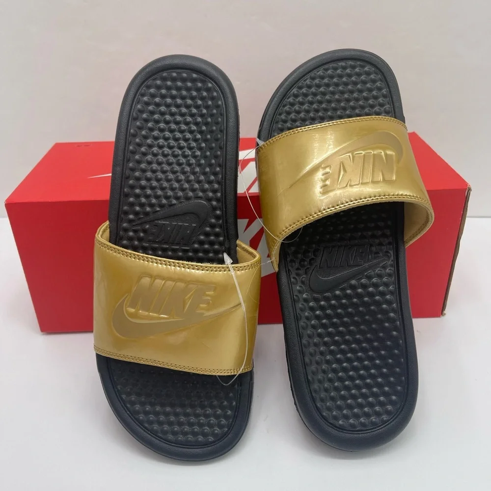 Nike WMNS Black and Gold Slide Sandals - Picture 12 of 16
